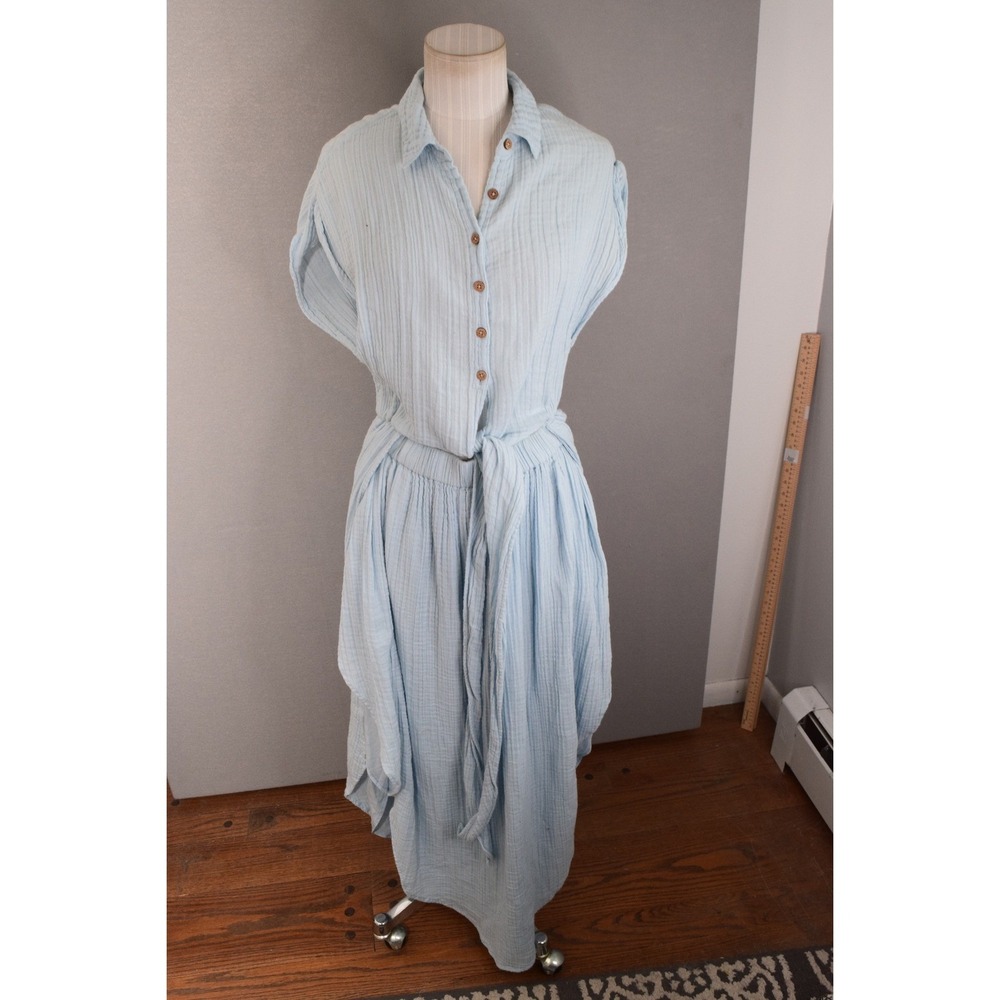 Free People Light Blue Gauze Midi Shirt Dress